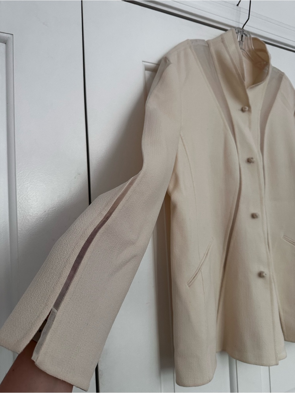 Ralph Rucci CHADO 100% Wool Jacket Ivory Mesh Panel Architectural Size 18 - Picture 6 of 12